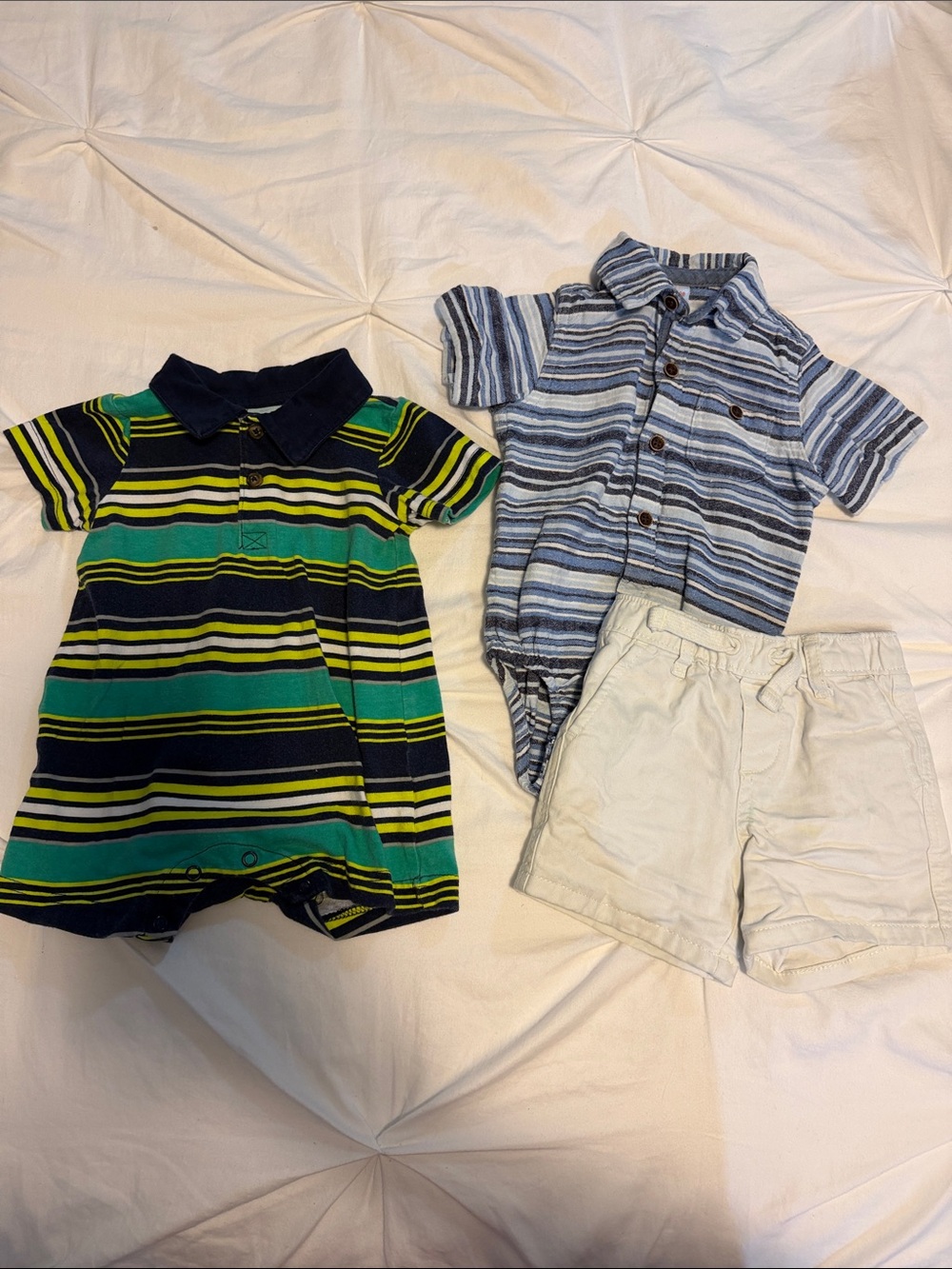 Green & Navy Striped Polo Romper